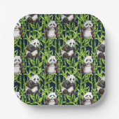 Panda mit Bambus Wasserfarbmuster Pappteller (Vorderseite)