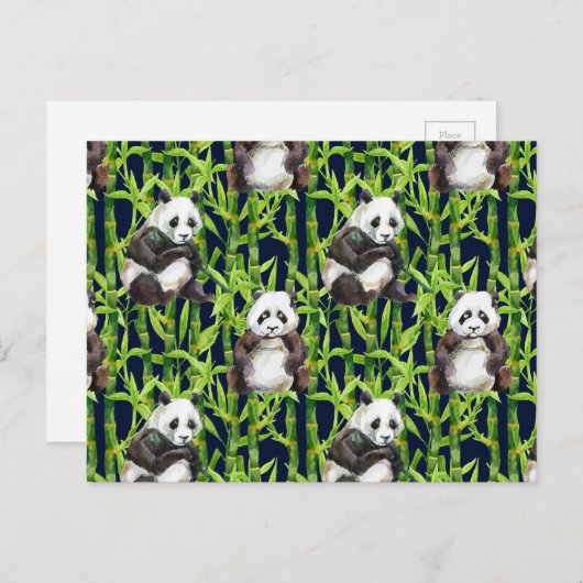 Panda mit Bambus Wasserfarbmuster Postkarte (Vorne/Hinten)