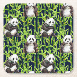 Panda mit Bambus Wasserfarbmuster Rechteckiger Pappuntersetzer