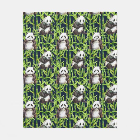 Panda mit BambusAquarell-Muster Fleecedecke (Vorderseite)