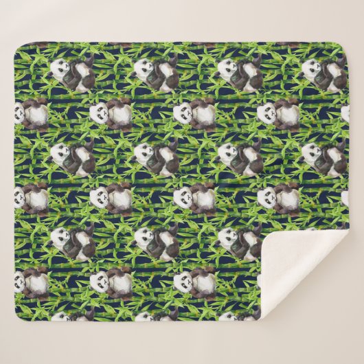 Panda mit BambusAquarell-Muster Sherpadecke (Vorderseite (Horizontal))
