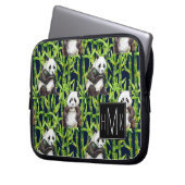 Panda mit Bambusmonogramm des Aquarell-Muster-| Laptopschutzhülle (Vorderseite Links)