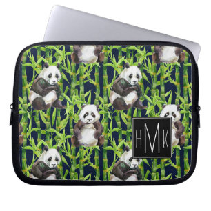 Panda mit Bambusmonogramm des Aquarell-Muster-  Laptopschutzhülle