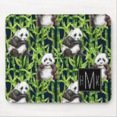 Panda mit Bambusmonogramm des Aquarell-Muster-| Mousepad (Vorne)