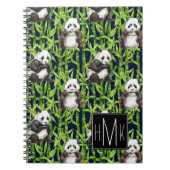 Panda mit Bambusmonogramm des Aquarell-Muster-| Notizblock (Vorderseite)