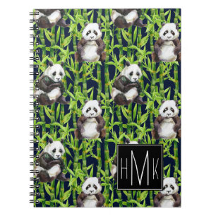 Panda mit Bambusmonogramm des Aquarell-Muster- Notizblock