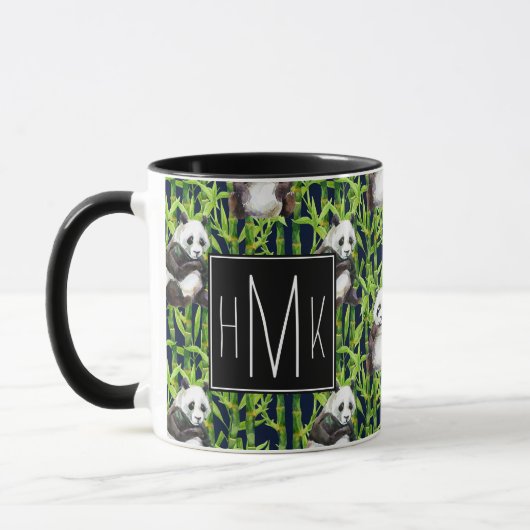 Panda mit Bambusmonogramm des Aquarell-Muster-| Tasse (Links)