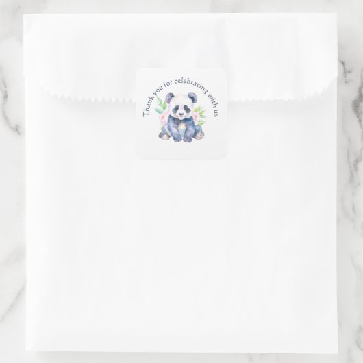 Panda mit Blumen Danke Quadratischer Aufkleber (Tasche)
