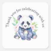 Panda mit Blumen Danke Quadratischer Aufkleber (Vorderseite)
