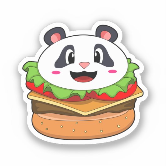 Panda mit Burger Aufkleber (Vorderseite)