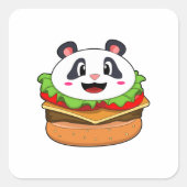 Panda mit Burger Quadratischer Aufkleber (Vorderseite)