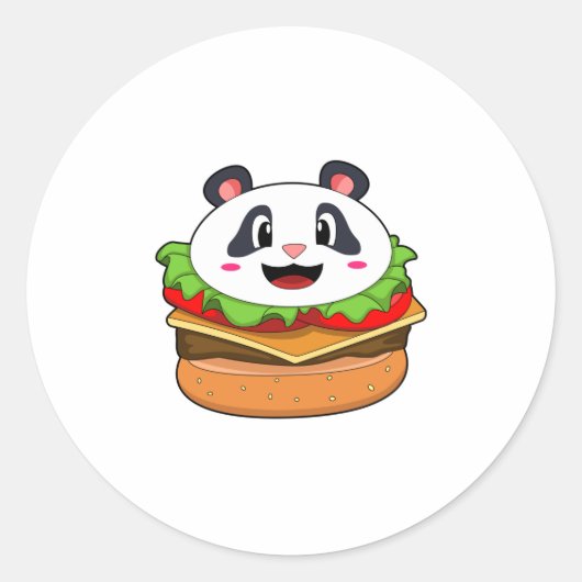 Panda mit Burger Runder Aufkleber (Vorderseite)