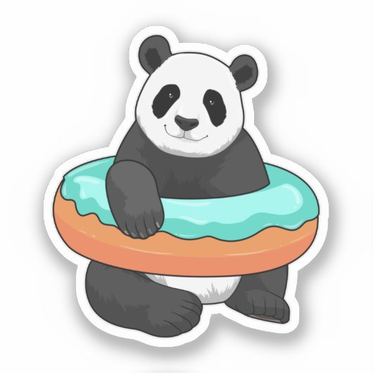 Panda mit Donut Aufkleber (Vorderseite)