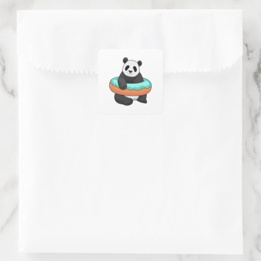 Panda mit Donut Quadratischer Aufkleber (Tasche)