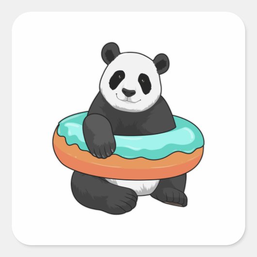 Panda mit Donut Quadratischer Aufkleber (Vorderseite)