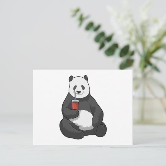 Panda mit Drink Postkarte (Stehend Vorderseite)