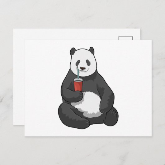 Panda mit Drink Postkarte (Vorne/Hinten)