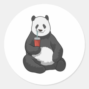 Panda mit Drink Runder Aufkleber