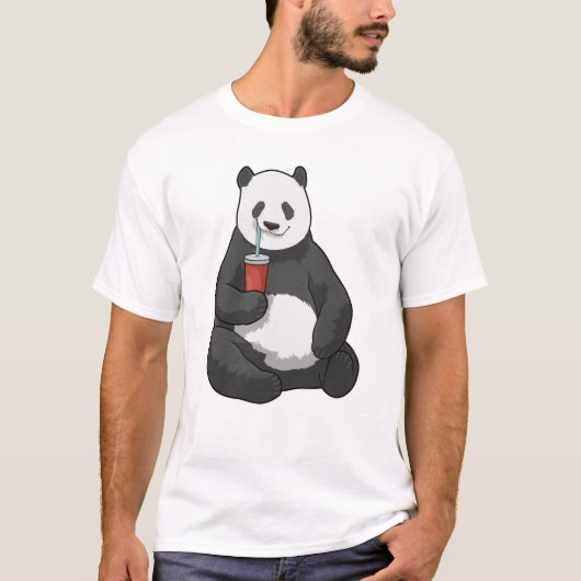 Panda mit Drink T-Shirt (Vorderseite)