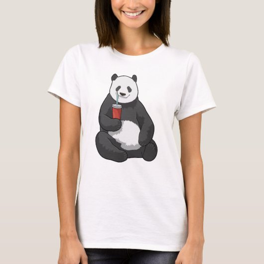 Panda mit Drink T-Shirt (Vorderseite)