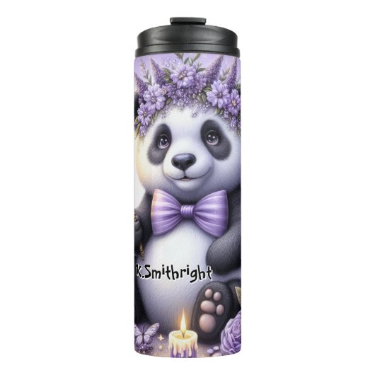 Panda mit einer Krone von Blume Thermosbecher (Vorderseite)