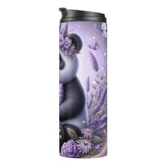 Panda mit einer Krone von Blume Thermosbecher (Nach rechts gedreht)