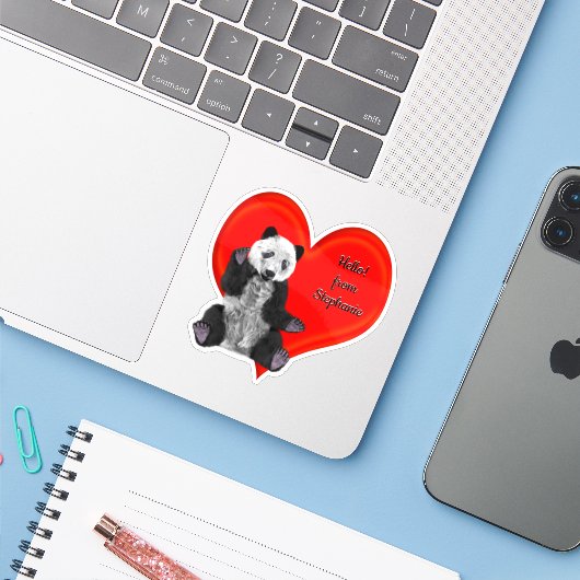 Panda mit einer Nachricht Aufkleber (Laptop mit iPhone)