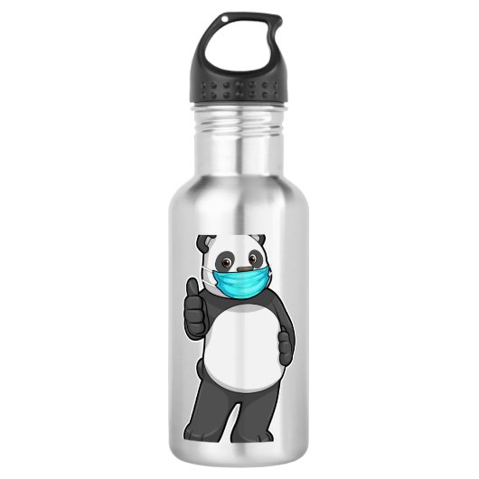 Panda mit Gesichtsmaske Edelstahlflasche (Vorderseite)
