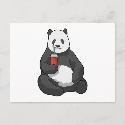 Panda mit Getränk Postkarte (Vorderseite)