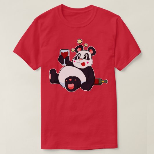 Panda mit Glas Rotwein T-Shirt (Design vorne)