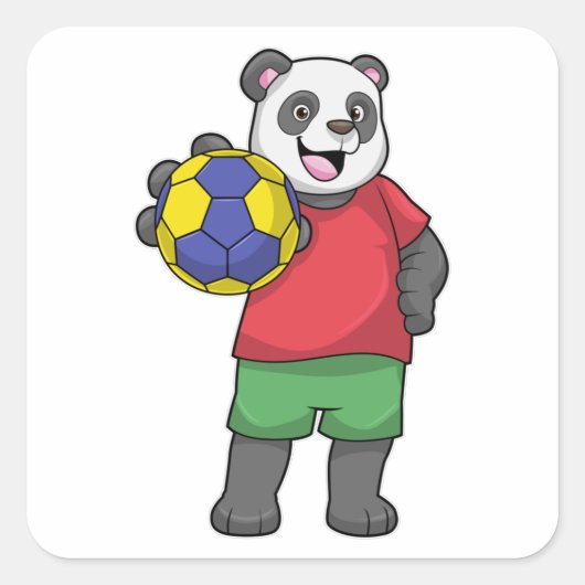 Panda mit Handball Sport Quadratischer Aufkleber (Vorderseite)