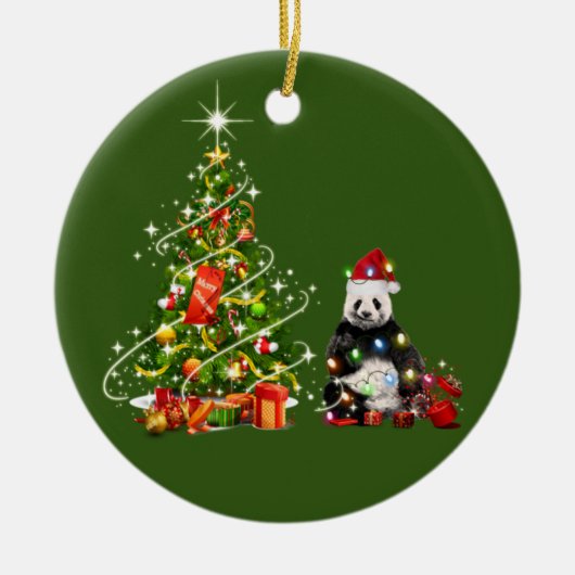 Panda mit Hat LIGHTS Weihnachten Keramik Ornament (Vorne)