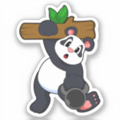 Panda mit Holz bei Krafttraining Aufkleber (Vorderseite)