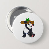 Panda mit Holz bei Krafttraining Button (Vorne & Hinten)