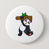 Panda mit Holz bei Krafttraining Button (Vorderseite)