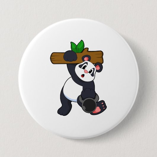 Panda mit Holz bei Krafttraining Button (Vorderseite)