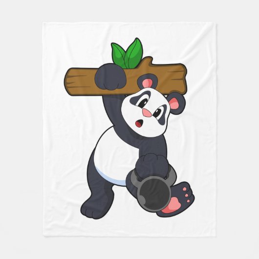 Panda mit Holz bei Krafttraining Fleecedecke (Vorderseite)