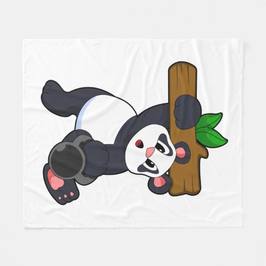 Panda mit Holz bei Krafttraining Fleecedecke (Vorderseite (Horizontal))