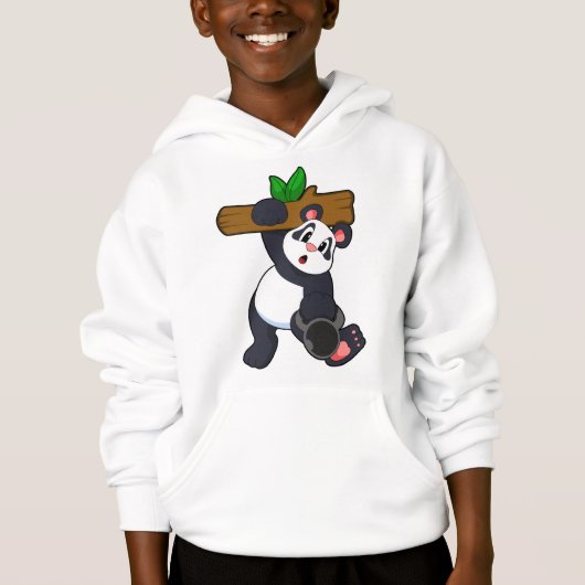 Panda mit Holz bei Krafttraining Hoodie (Vorderseite)