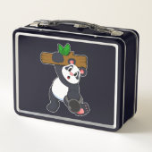 Panda mit Holz bei Krafttraining Metall Brotdose (Rückseite)