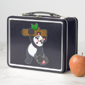 Panda mit Holz bei Krafttraining Metall Brotdose (Beispiel)