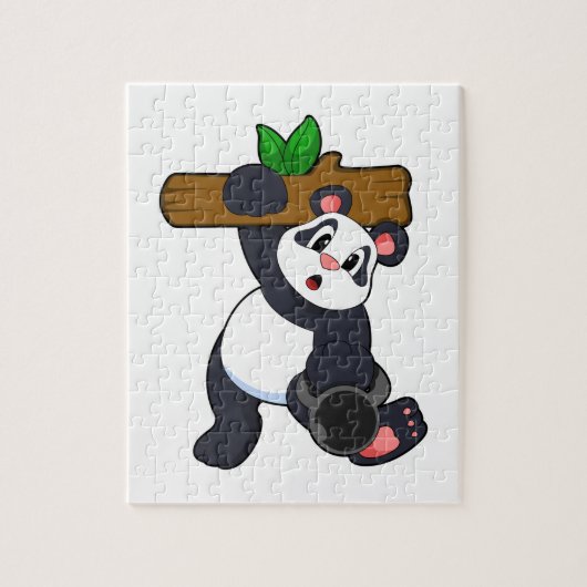 Panda mit Holz bei Krafttraining Puzzle (Vertikal)