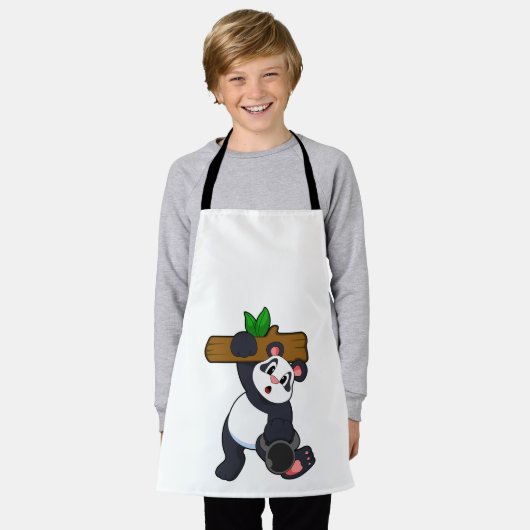 Panda mit Holz bei Krafttraining Schürze (Getragen)
