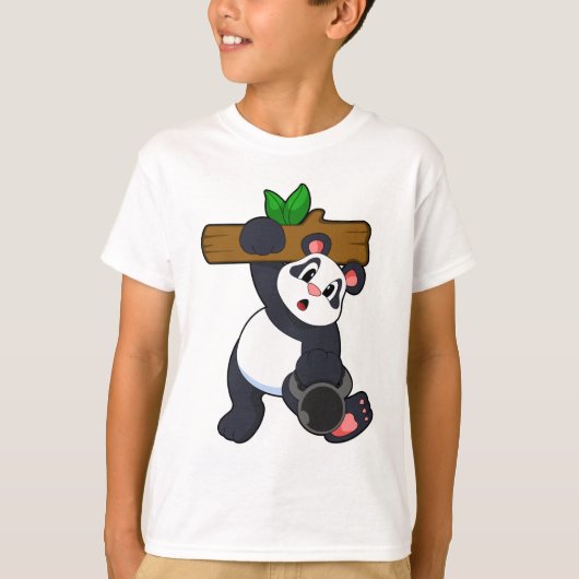 Panda mit Holz bei Krafttraining T-Shirt (Vorderseite)