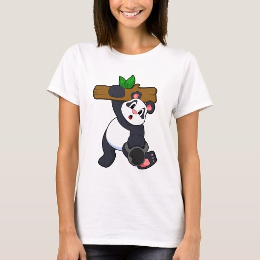 Panda mit Holz bei Krafttraining T-Shirt (Vorderseite)