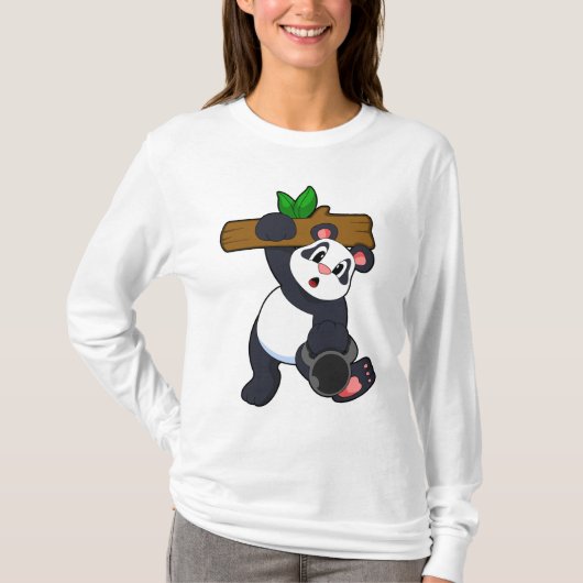Panda mit Holz bei Krafttraining T-Shirt (Vorderseite)