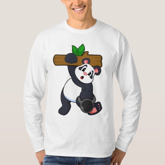 Panda mit Holz bei Krafttraining T-Shirt (Vorderseite)