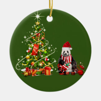 Panda mit Hutschnupfen Weihnachten Keramik Ornament
