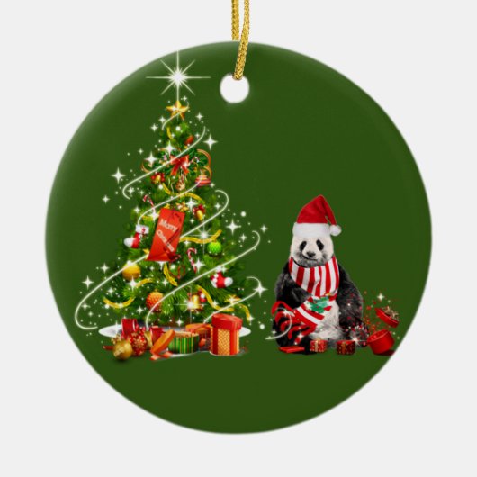 Panda mit Hutschnupfen Weihnachten Keramik Ornament (Vorne)