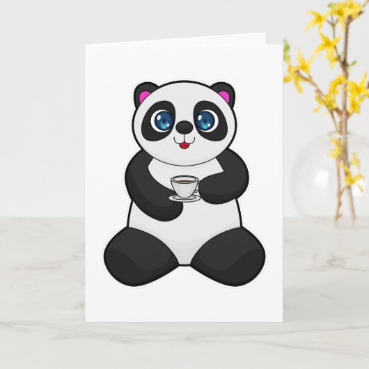 Panda mit Kaffee-Cup Karte (Gelbe Blume)